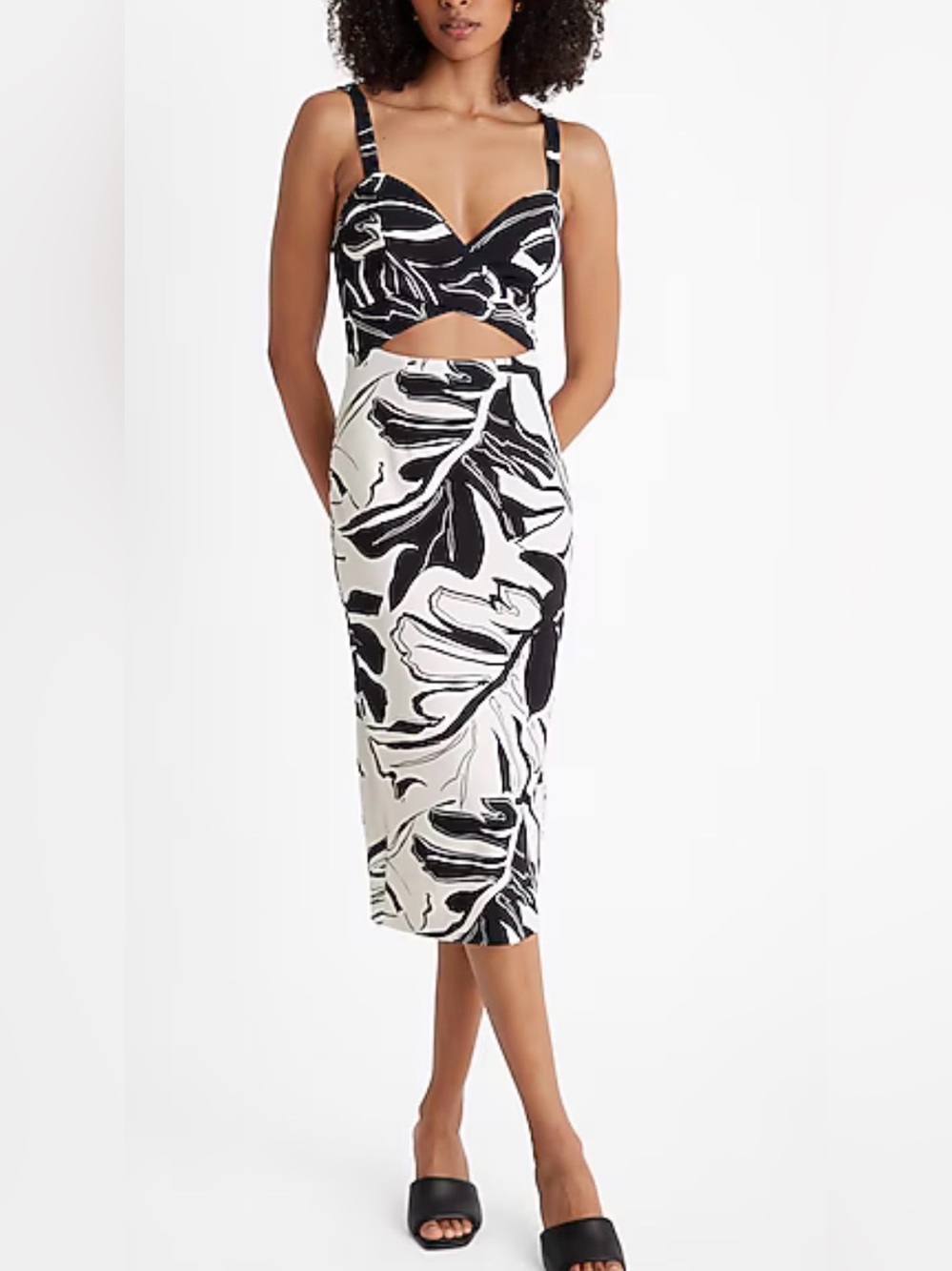 NWT Express Black & White Strapless Cutout Midi Dress - Picture 2 of 13